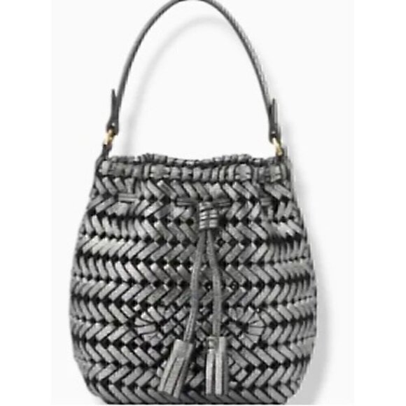 Anya Hindmarch Neeson Drawstring Micro Bag Leather Anthracite Bucket Crossbody - Picture 2 of 15